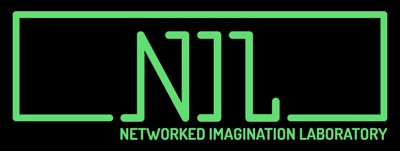 A logo that is black with green text. The green text reads NIL, Networked Imagination Laboratory. There is a green box that surrounds most of the logo.