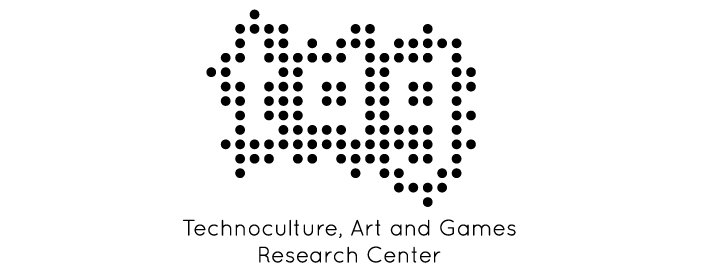 The logo for the technoculture, art and games research centre. In addition to text, it also features a stylized "tag" spelled out in dots.